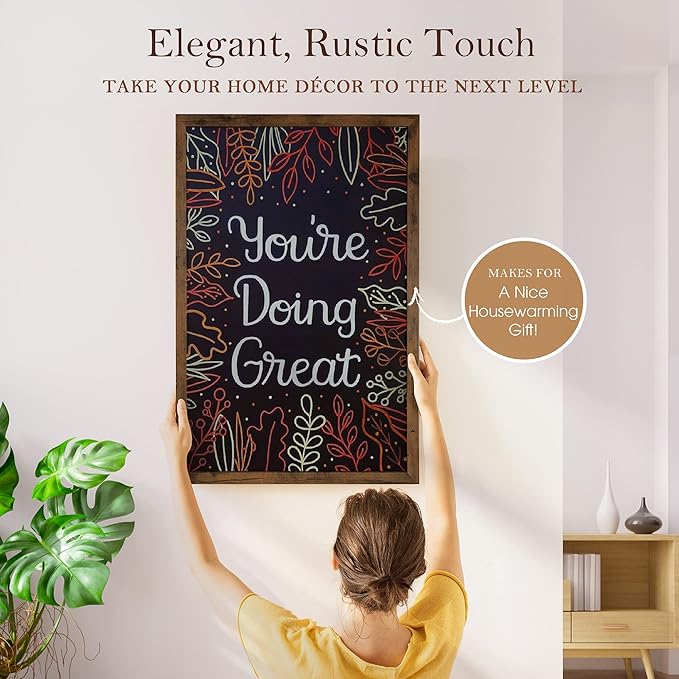 Loddie Doddie Magnetic Chalkboard & Magnet Board - 24 x 36in Rustic Wood Frame - Stain-Resistant Chalkboard Signs - Magnetic Photo & Note Display Board - Easy-Hang Wall Decor & Chalk Calendar