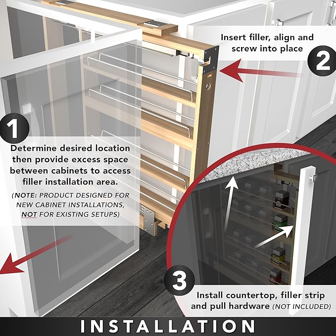Rev-A-Shelf 6"W x 30"H Pull Out Shelf Organizer for Between Wall Kitchen Cabinets, Filler Spice Rack & Seasoning Storage Holder, Maple Wood, 432-WF-6C