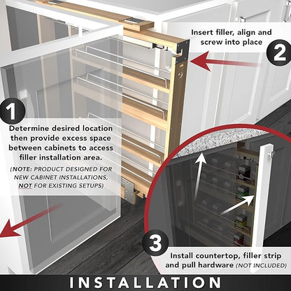 Rev-A-Shelf 6"W x 30"H Pull Out Shelf Organizer for Between Wall Kitchen Cabinets, Filler Spice Rack & Seasoning Storage Holder, Maple Wood, 432-WF-6C
