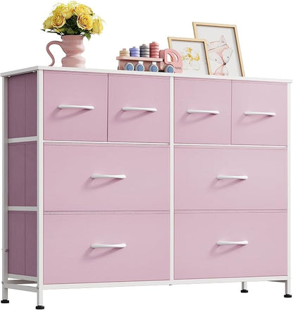 WLIVE Dresser for Bedroom with 8 Drawers, Wide Fabric Dresser for Storage and Organization, Bedroom Dressers, Chest of Drawers for Living Room, Closet, Hallway, Cloudy Pink
