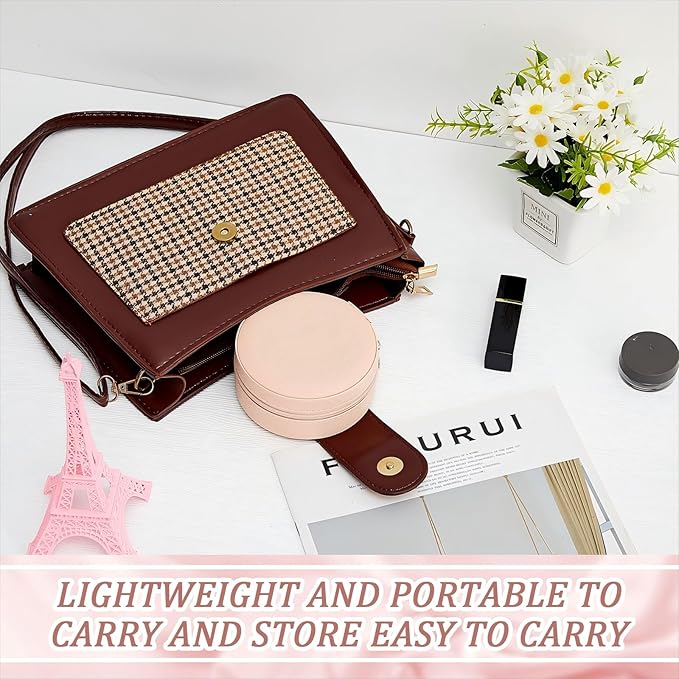 6 Pcs Travel Jewelry Case Bridesmaid Gift Boxes Jewelry Travel Organizer Small Round Jewelry Box Mini Storage PU Leather