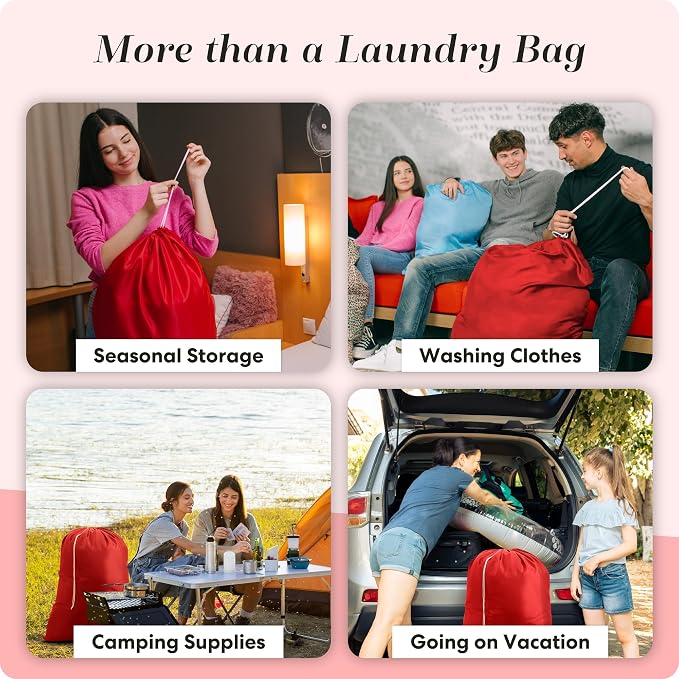 Nylon Laundry Bag - Locking Drawstring Closure and Machine Washable. These Bags will Fit a Laundry Basket or Hamper and Strong Enough to Carry up to Three Loads of Clothes. (Red)