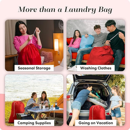 Handy Laundry Extra Large Heavy Duty Laundry Bag – Durable Nylon, Locking Drawstring, Machine Washable, Fits Hamper or Basket, Travel & Dorm Essentials, Holds Up to 3 Loads (Red)