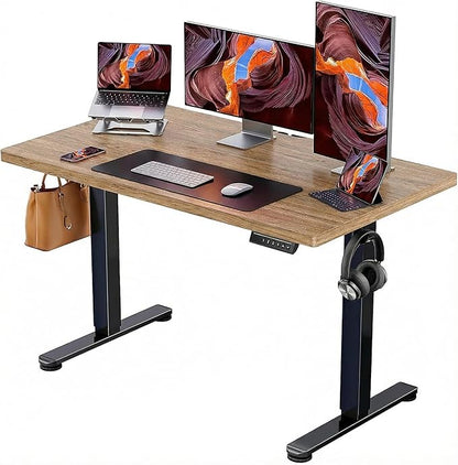 ErGear Height Adjustable Electric Standing Desk, 47.2 x 23.6 Inches Sit Stand up Desk with 1.18" Thickness Whole-Piece Desktop, Memory Computer Home Office Desk (Natural Rattan)