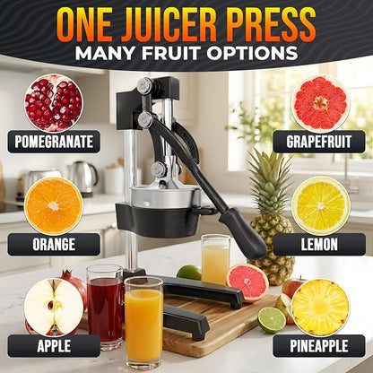Cast Iron Juicer Hand Press, Heavy-Duty Squeezer – One Pull Extracts Full Juice with No Electricity – Manual Citrus Press Juicer & Orange Squeezer for Lemon, Lime, and Lemonade at Home or Bar (Black)