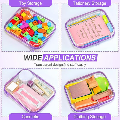 Sanwuta 6 Pcs Clear Hard Zipper Case Pencil Pouches Hard Plastic Zipper Pouches Makeup Bag Transparent Cases for Snacks Plastic Storage Organizer Box for Travel(Purple,9.84 x 7.87 x 2 Inch)