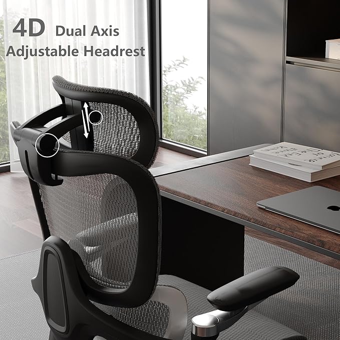 Ergonomic Office Chair with Adjustable 3D Lumbar Support, Big and Tall Mesh Home Desk Chair 5D Armrests, Executive Chair with 4D Headrest, 90-130°Tilt, BIFMA Certified, Model Zen (Grey)
