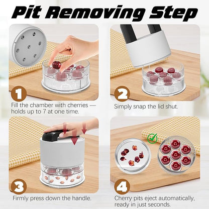 Cherry Pitter Tool,Pit 7 Cherries at Once,Multi-Function Pitting Tool, Portable Cherries Corer Stoner Seed Tool with Ergonomic Push Design,Easy to Use for Making Cherry Jam (White)