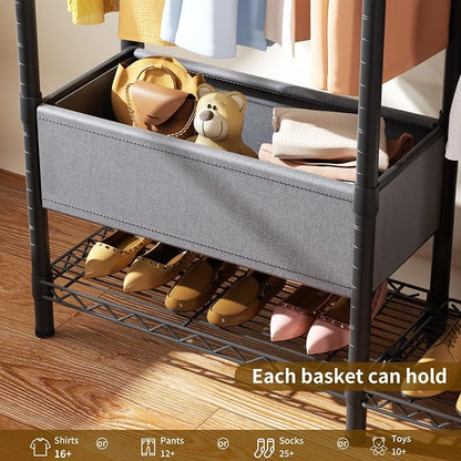 Golpart Clothes Rack Coat Rack Closet Organizers and Storage Laundry Room Organization Heavy Duty Portable Clothing Racks for Hanging Clothes Adjustable Freestanding with Shelves and Wheels Black