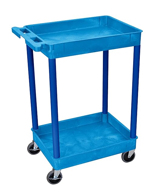 Luxor BUSTC11BU Multipurpose Utility Tub Cart with Two Shelves Each with 2.75" Deep Walls, 300 Lbs. Capacity, Blue, NSF Certified