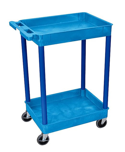 Luxor BUSTC11BU Multipurpose Utility Tub Cart with Two Shelves Each with 2.75" Deep Walls, 300 Lbs. Capacity, Blue, NSF Certified