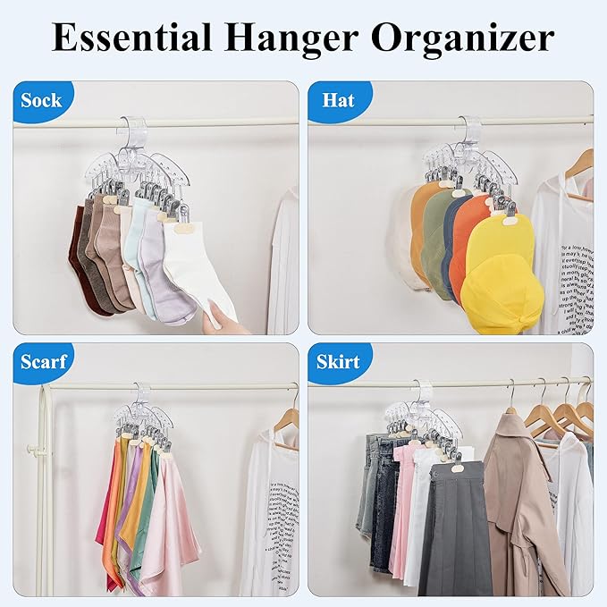 Clear Legging Organizer for Closet Hanging, 2 Pack 28 Coated Metal Clips Space Saving Pants Hangers, Wardrobes Organizer and Storage in Gym Bedroom Apartment