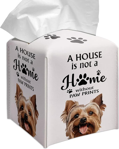 Grace Yonks Cute Yorkie Tissue Box Cover Square, Yorkie Dog Cube Case for Facial Tissues, 5.2" PU Leather(026)