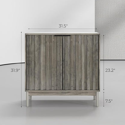 Fluted Cabinet with Storage, Buffet Cabinet Sideborad with 2 Doors, Grey Buffet Storage Accent Cabinets with Adjustable Shelves for Living Room, Entry, Hallway, Kitchen