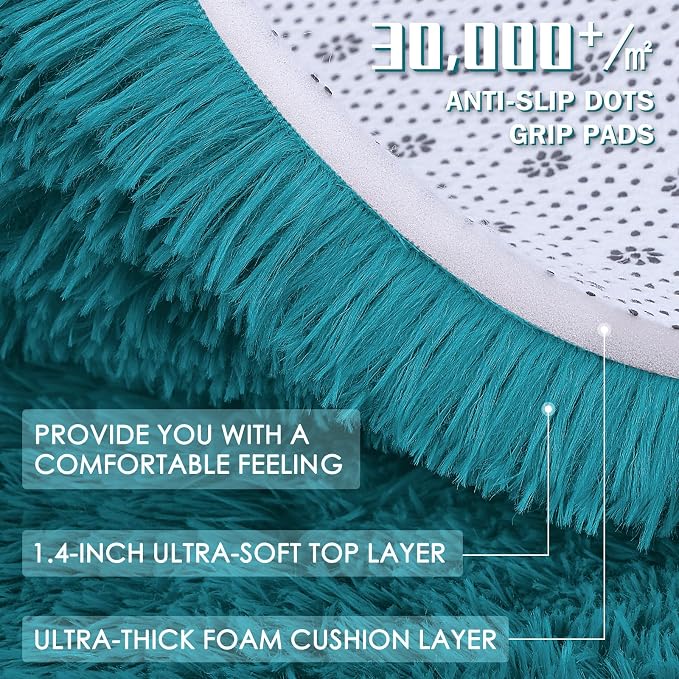 OLANLY 2x8 Machine Washable Runner Rugs for Hallway, Soft Fluffy Shaggy Bedside Rugs for Bedroom, Living Room, Indoor Floor Carpet for Kids Girls and Boys, Nursery Rooms, Home Decor Aesthetic, Teal