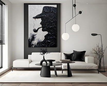 moshinart 24 x 36in Hand-Painted Oil Painting 3D Texture Black White Grey Modern Minimalist Black Abstract Wall Art, Home Office Wall Decoration Black White Grey Cowboy