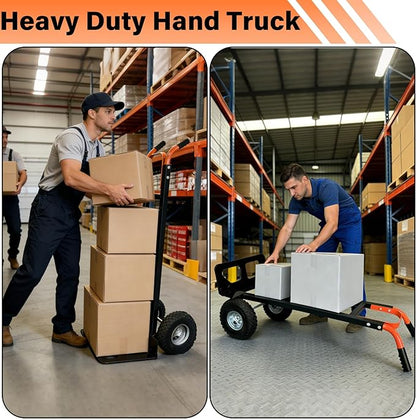 Hand Truck Heavy Duty, 550Lb Capacity Dolly Cart with 10in Rubber Inflatable Wheels, Industrial Trolley with 18in Wide Nose Plate, Moving Dolly for Warehouses, Offices, Homes, Delivery and Workshop