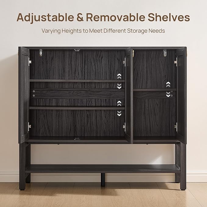SICOTAS Farmhouse Shoe Cabinet with Storage - 2 Pieces Large Rattan Shoe Organizer with Adjustable Shelves & 3 Doors, Boho Shoe Rack Cabinet for Entryway, Hallway, Living Room (Obsidian)