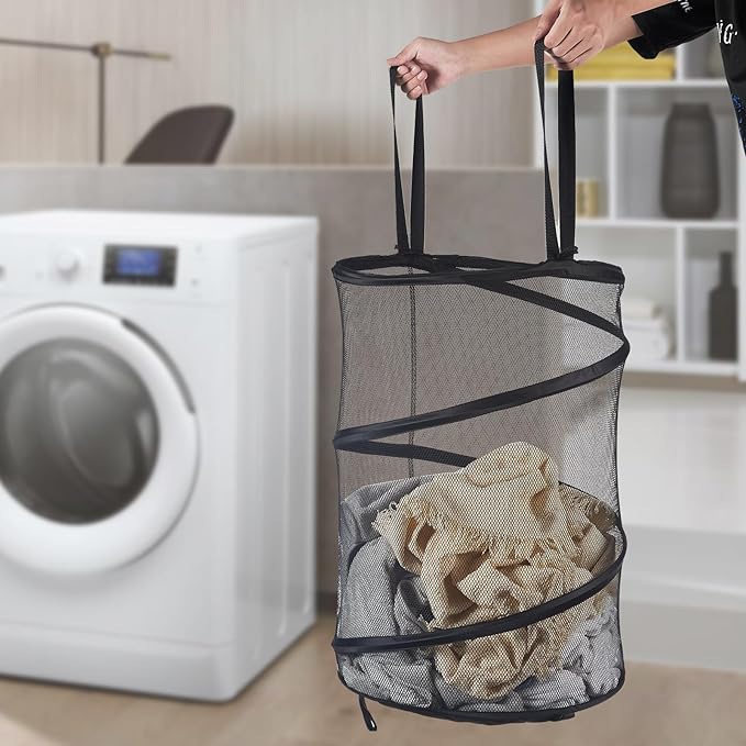 Seiritex Mesh Popup Laundry Hamper 115L Foldable Laundry Basket Extra Large Capacity Collapsible Clothing Storage Basket with Handles 26 H x 18 W x 18 L (Black)