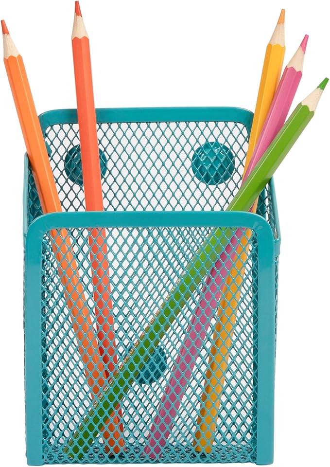 Magnetic Pencil Holder,Mesh Stainless Steel Pen Basket, Metal Writing Utensil Storage Organizer for Whiteboard,Blackboard,Kitchen, Locker, Home, or Office
