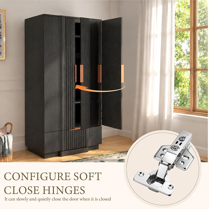 Yechen 67" Fluted Armoire Wardrobe Closet with Doors and Drawer, Wooden Wardrobe Closet Cabinet with Adjustable Shelve, Modern Small Armoires Storage Clothes, Coats for Bedroom, Black