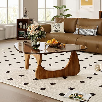 Coffee Table for Living Room Mid Century Modern Center Table with Glass Top and Wood, 36 Inch, Brown/Walnut