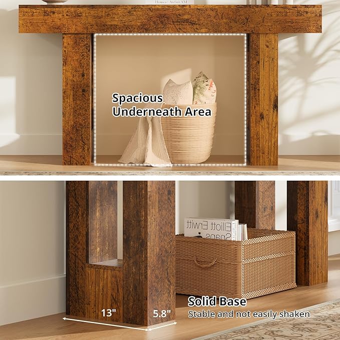 63 Inches Long Console Table for Entryway with Drawers, Wooden Sofa Table Behind Couch, Entry Table for Living Room, Foyer, Hallway, Distressed Brown
