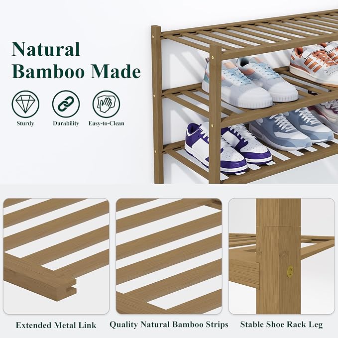Smiry Bamboo Shoe Rack, 5 Tier Free Standing Wooden Shoe Organizer, Stackable Wood Shoe Storage Shelf for Closet, Entryway, 14 Vertical Slats, 2+2+1 Stack Heavy-Duty Legs, 26.8"x11"x32.5", Walnut