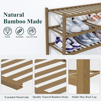 Smiry Bamboo Shoe Rack, 5 Tier Free Standing Wooden Shoe Organizer, Stackable Wood Shoe Storage Shelf for Closet, Entryway, 14 Vertical Slats, 2+2+1 Stack Heavy-Duty Legs, 26.8"x11"x32.5", Walnut
