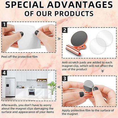 Grtard 12 Pack Magnetic Clips Heavy Duty, Magnet Clips for Fridge, Refrigerator Magnets with Clip, No-Scratch Strong Magnetic Clip Display Paper Fasteners on Home& Office& Teaching (Rose Gold)