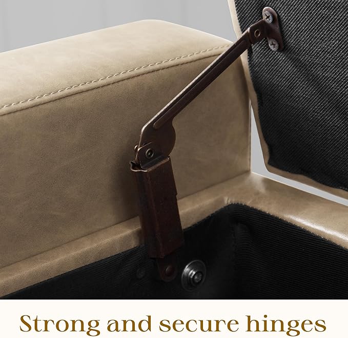 Ottoman with Storage，Storage Ottoman Bench, Storage Bench for Bedroom with Safety Hinge，Bedroom Benches with Seating for Living Room, Entryway (Khaki-PU)