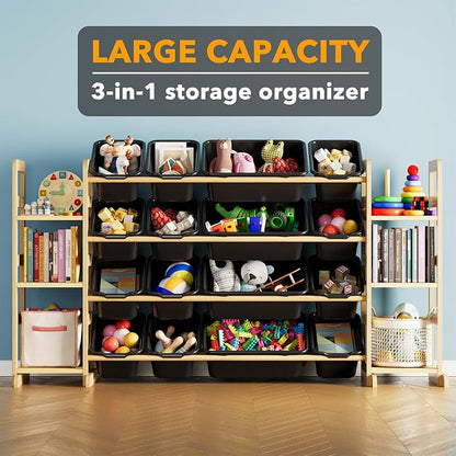 SpaceAid Toy Storage Organizer with 6 Shelves and 16 Bins, Toy Organizers Storage Bookshelf, Kids Bin Shelf Toys Box Bookcase for Bedroom Playroom Organization Room Decor, True Black