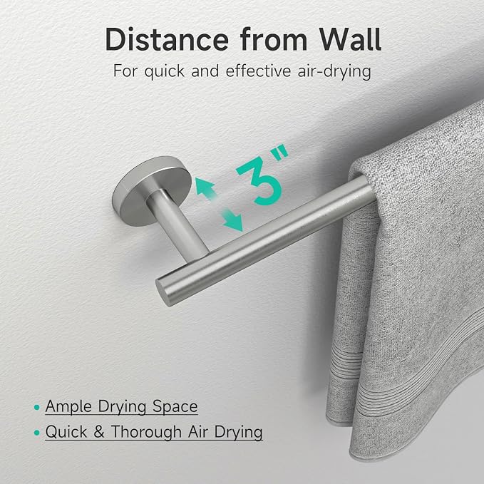 USHOWER Brushed Nickel Bathroom Hardware Set, Modern 18-Inch Towel Bar Set Wall Mounted, Durable SUS304 Stainless Steel Bathroom Accessories Set, 4-Piece