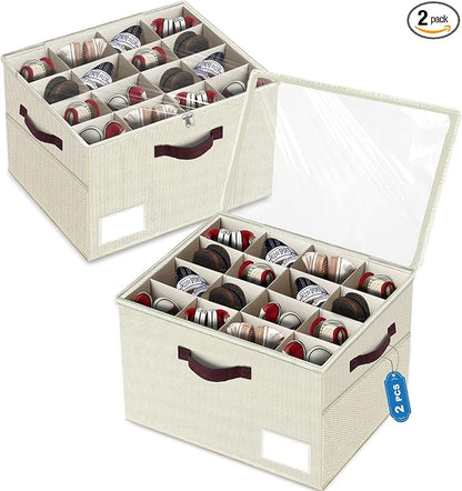 2 Pack Large Shoe Organizer for Closet, Adjustable Dividers Shoe Storage Bins Boxes, Foldable Shoe Holder Cube Containers with Clear Cover for Men’s Shoes, High Heel,Sneaker,Slippers,Boots(Beige)