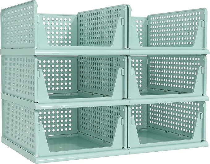 Pinkpum Green Boy Closet Organizers and Storage Stackable Plastic Drawer Basket for Clothing Stackable Storage Bins Shelf Storage Container for Rv Closet Wardrobe Bedroom Bathroom Playroom Man 6 Pack