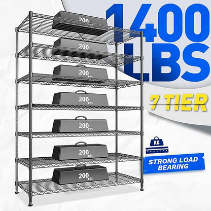 2 Set of 82.6H Metal Shelving Unit 7 Tier Storage Shelves Adjustable Wire Shelving Metal Wire Shelf Pantry Shelves Commercial Rack for Kitchen Pantry Garage 45" W x 82.6''H x 13.5" D, Black