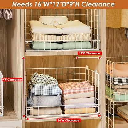 Yociyoga 6-Tier Stackable Closet Organizers and Storage Shelves, Closet Shelf Organizer Basket Bins, Foldable Sweater Storage for Clothes Organizer System, White（Patent No. 30022416）