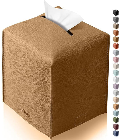 Tclouda Tissue Box Cover for PU Leather, Modern Simple Solid Color Holder Square Tissue Bag, Ideal for Bathrooms,Office,Car,Nightstand,Outdoor Tent,Dining Table,5"X5"X5", Single Bronze