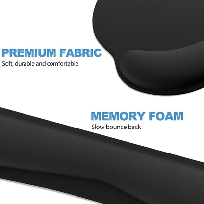 Ergonomic Mouse Pad with Wrist Rest and Keyboard Wrist Rest, Mousepad and Wrist Rest for Computer Keyboard, Pain Relief, Non-Slip Rubber Base, Mouse Pad with Wrist Support for Gaming, Office, Black