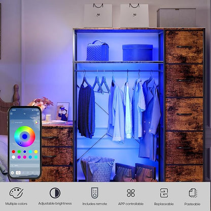 Garment Rack with Drawers, Freestanding Closet Organizer with Shelves, 55W*57.08H Heavy Duty Clothes Rack with Hanging Rod, Clothing Wardrobe Closet for Bedroom, Living Room, Entryway, Laundry Room