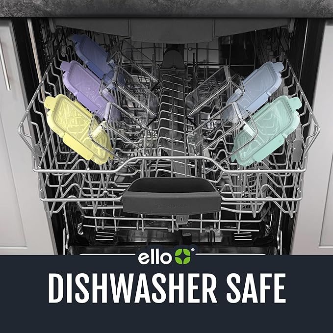 Ello Color Lock Glass Meal Prep Sets Leak-Proof Glass Food Storage Containers with Airtight BPA-Free Plastic Lids, Dishwasher, Microwave, and Freezer Safe