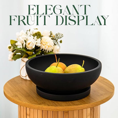 Decorative Concrete Fruit Bowl for Kitchen Counter – Elegant Pedestal Bowl with Smooth Finish for Home Decor | Handcrafted Key Bowl for Entryway Table, Coffee Table | 10.5in W x 4.25in L