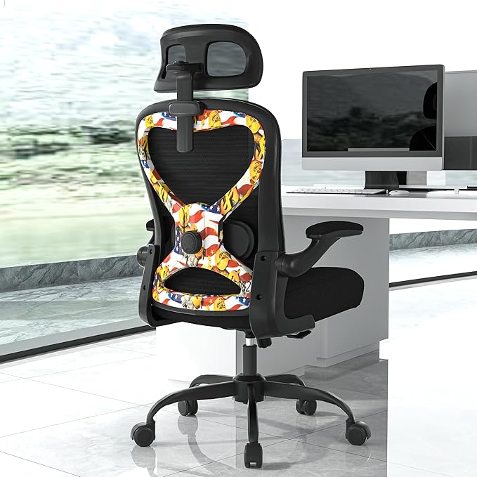 Office Chair for Back & Neck Pain Relief, Virgin Foam Seat, 2D Adjustable Lumbar & 3D Headrest, Flip-Up Armrests, Tilt & Rock for Relaxation (English, Black/UF)