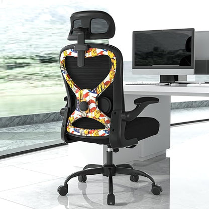 Office Chair for Back & Neck Pain Relief, Virgin Foam Seat, 2D Adjustable Lumbar & 3D Headrest, Flip-Up Armrests, Tilt & Rock for Relaxation (English, Black/UF)