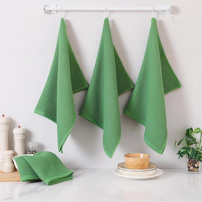 Homaxy 100% Cotton Oversized Waffle Weave Kitchen Dish Towels, Ultra Soft Absorbent Quick Drying Cleaning Towel, 20x28 Inches, 8-Pack, Grass Green