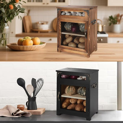 Mini Potato and Onion Storage Bin - Wooden Storage Box for Kitchen Countertops, Vegetable Storage Bins, 12.2" W x 6.5" D x 16" H (Rustic Color)