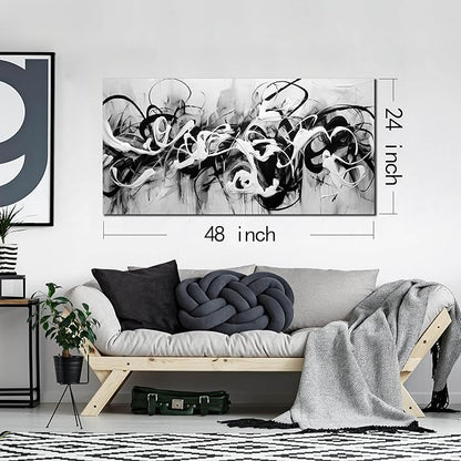 Abstract Canvas Wall Art for Living Room Bedroom Office Black and White Wall Art Abstract Line Picture Framed Wall Decor Modern Canvas Prints 24x48 In