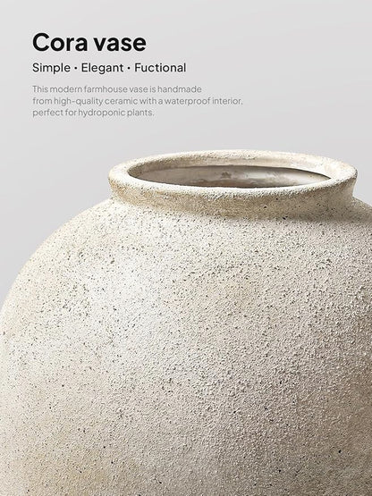 Large White Ceramic Vase - 9.8 Inch Rustic Farmhouse Flower Vase for Home Decor, Minimalist Tall Vases for Living Room, Table, Bathroom, Holiday & Weddings (Sandstone Yellow)