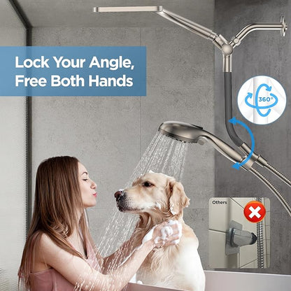 Dual Handheld Shower Head Combo, 2-in-1 Rain Shower Heads System Wide Rainfall Shower Head and 10 Modes High Pressure Hand Held Showerhead with Built-in Power Wash - Brushed Nickel