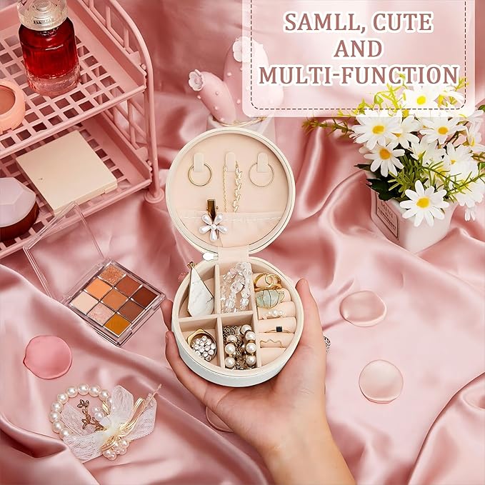 6 Pcs Travel Jewelry Case Bridesmaid Gift Boxes Jewelry Travel Organizer Small Round Jewelry Box Mini Storage PU Leather